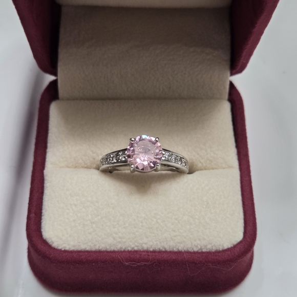 Source Unknown Jewelry - Pink Solitaire Ring with Pavé Accents